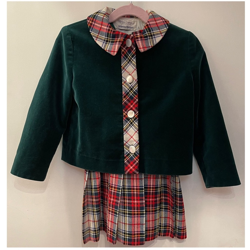 Vintage Florence Eiseman Holiday Plaid Velvet 2 Piece Girls Outfit Sz 4